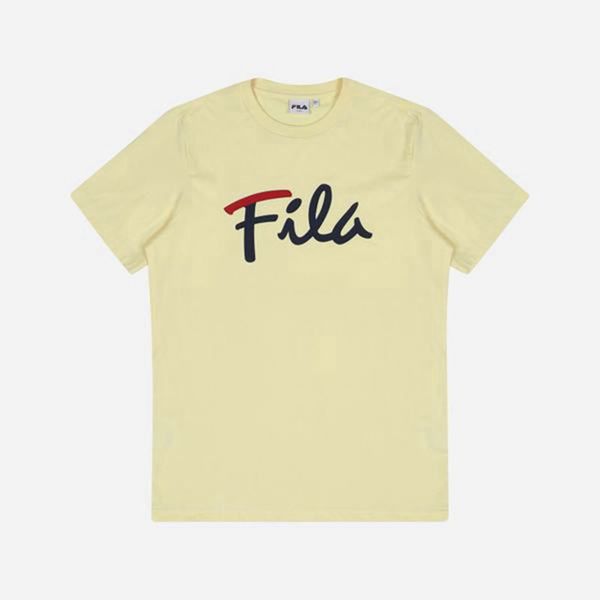 Camisetas Manga Corta Fila Mujer Amarillo - Cursive Logo S/S - España 458670KPN